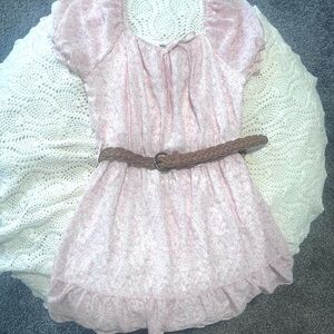 Wallflower Light Pink Floral Dress with Brown Braided Belt